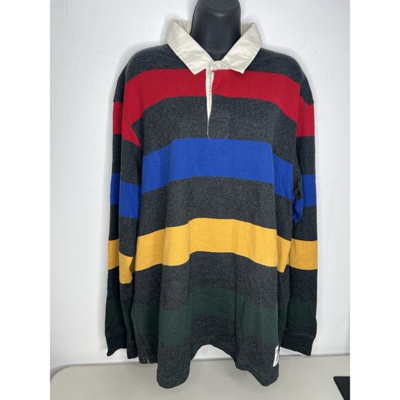 Eddie Bauer Shirt Mens Rugby Polo Long Sleeve Striped Collared Size Large - Picture 1 of 7